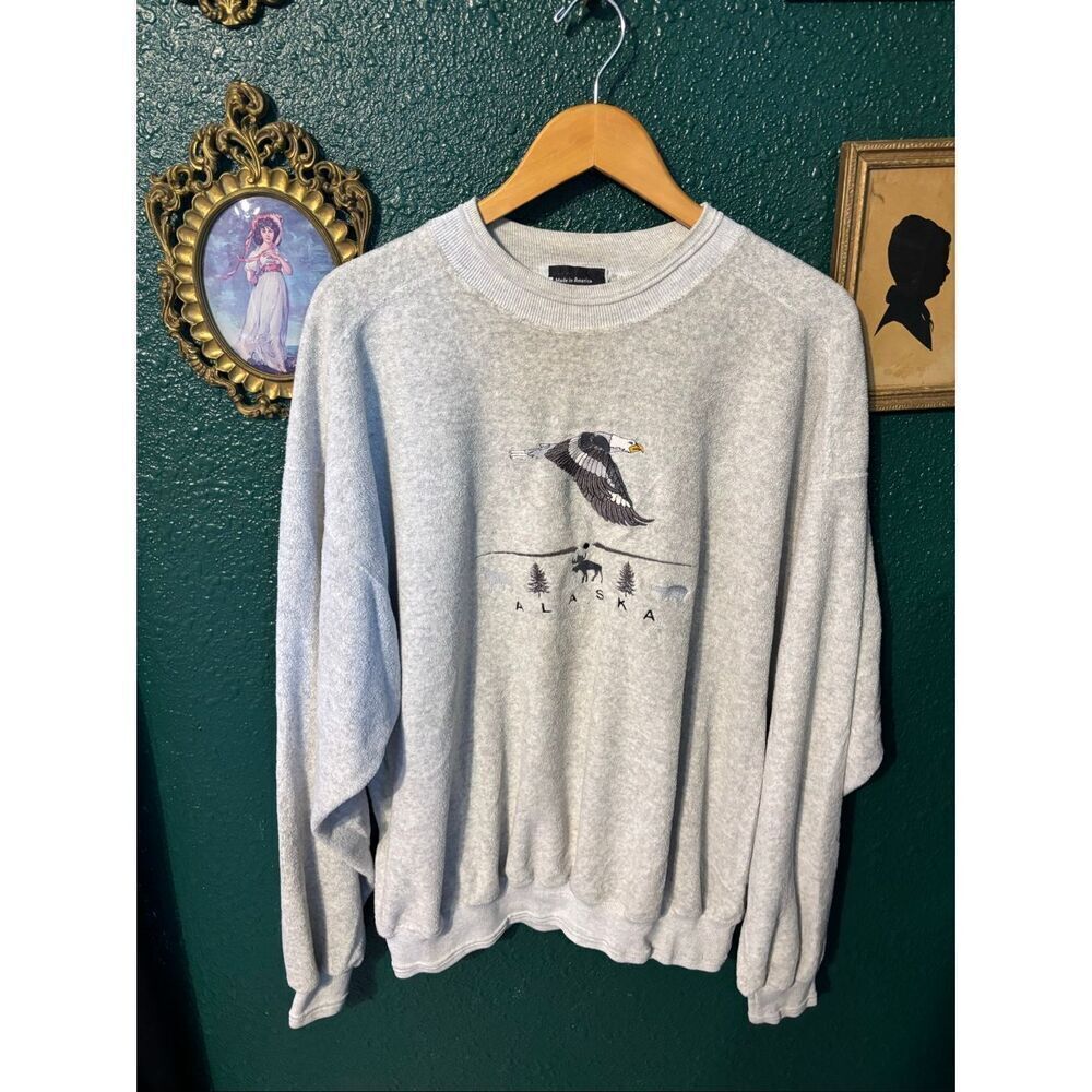 Vintage Alaska Embroidered Crewneck XXL Terry Cloth Pullover Sweatshirt